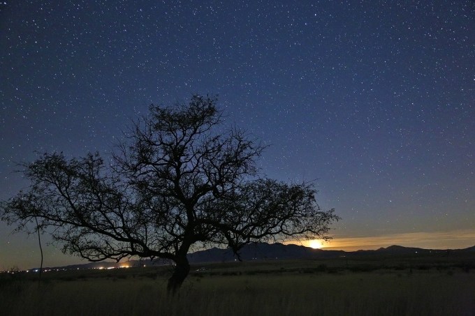 A setting moon in a star-filled Arizona sky