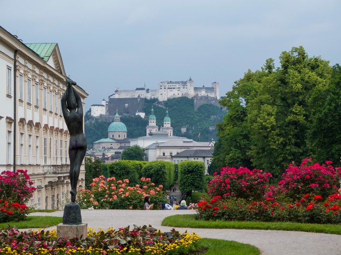 The Salzburg fortress from the Mirabell palace garden 